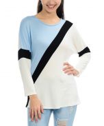 Light Blue & White Color Block Scoop Neck Top
