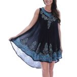 Blue Embroidered Tie-Dye Shift Dress