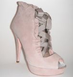 Taupe Suede Peep Toe Platform
