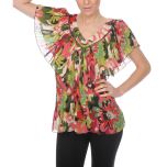 Fuchsia & Green Flutter-Sleeve Top