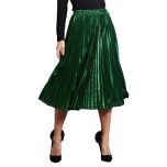 Metallic Green Pleated Midi Skirt