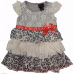 Tot Girl's Ivory Lace & Grey Animal Print Dress 