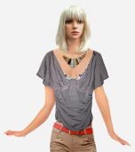 Gray Silk Beaded Tie Blouse