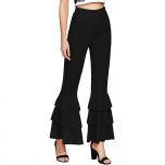 Black Layered Ruffle Bell-Bottom Pants