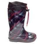 Gray & Red Plaid Rain Boot