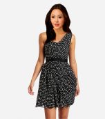 Black Polka Dot One-Shoulder Cocktail Dress