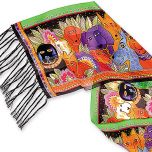 Black & Green Canine Clan Fringe Silk Scarf