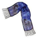 Indigo Horses Fringe Silk Scarf