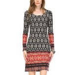 Red & Black Geometric Bodycon Dress