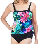 Teal & Pink Floral Convertible Blouson One-Piece Swimsuit