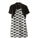  Girl's Metallic Black & Ivory 2Fer Ruched Dress 