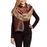 Burgundy & Green Floral Embroidered Wool Shawl