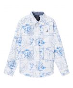 White & Blue Geographic Button-Up