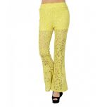  Lime Lace-Overlay Flare Palazzo Pants