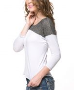 White & Gray Color Block Three-Quarter Sleeve Tee