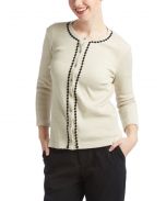 Beige Waffle-Knit Rosette-Trim Cardigan