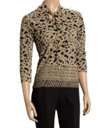 Medium Taupe & Black Spots V-Neck Top