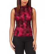 Wine & Black Pleated Mock Neck Top