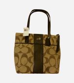 Coach Brown Kakhi Signature Stripe Tote