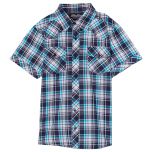 Navy & Aqua Plaid Button-Up Shirt