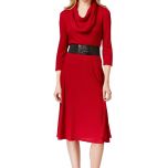 Red Belted Knit Sweater Dress