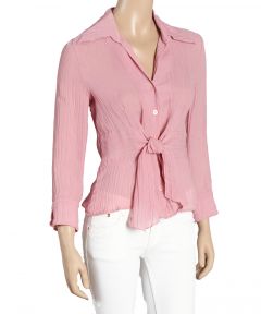 Pink Crinkle Tie-Front Button-Up Shirt