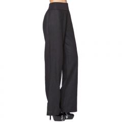 Navy Fold-Over Linen-Blend Wide-Leg Pants