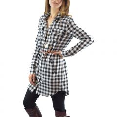 Black & White Plaid Belted Tunic