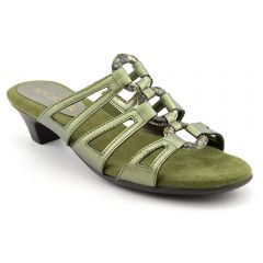 Green Leather Slides Sandals