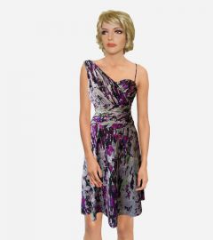 New York Purple Print One Shoulder Dress