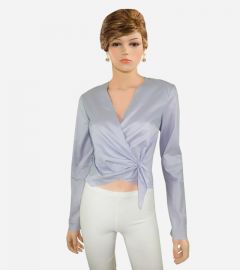 Lavender Cotton Faux Wrap Crossover Dress Shirt