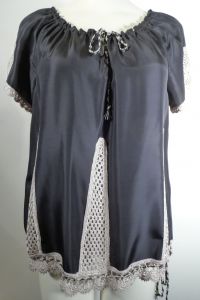 Silk Black Peasant Blouse Top