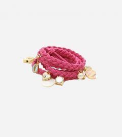 Braided Leather Cord Wrap Gold Charm Bracelet