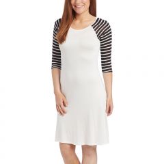Black & Ivory Stripe-Sleeve Scoop Neck Dress