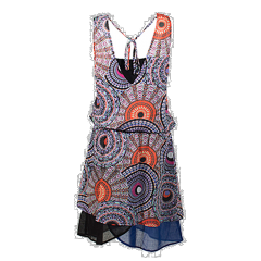 Black & Orange Geometric Blouson Dress
