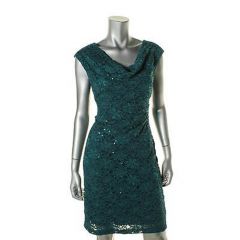 Spruce Cowl-Neck Lace Cocktail Dress