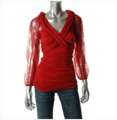 Red Lace Ruched Blouse