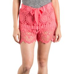 Coral Bow Crochet Shorts