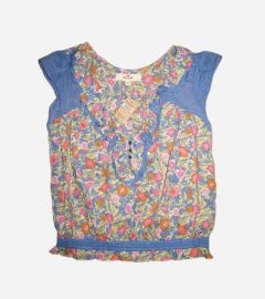 Floral Blue Blouse Top Shirt