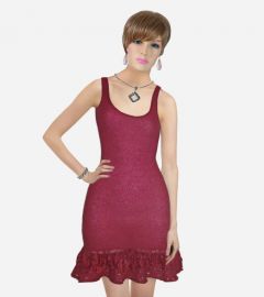 Red Crochet Lace Ruffle Hem Dress