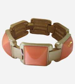 Coral Enameled Stretch Chain Link Bracelet