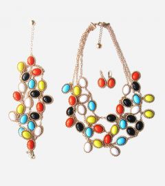 Multi Chain Set Necklace Bracelet Earring