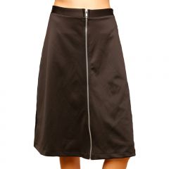 Black Front-Zip Midi Skirt