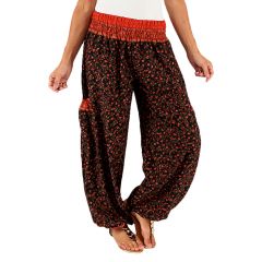 Black & Orange Floral Harem Pants
