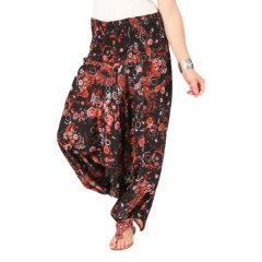 Black & Red Abstract Three-in-One Convertible Harem Pants