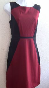Brick Red & Black Ponte Knit Sheath Dress