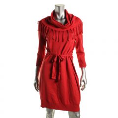 Red Fringe Neck Sweaterdress