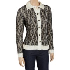 Ivory & Black Lace Pucker Button-Up