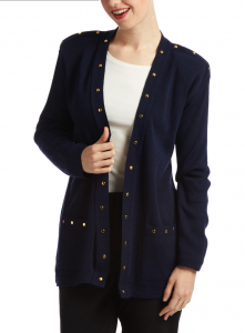 Navy Studded Wool-Blend Cardigan