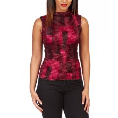 Wine & Black Pleated Mock Neck Top